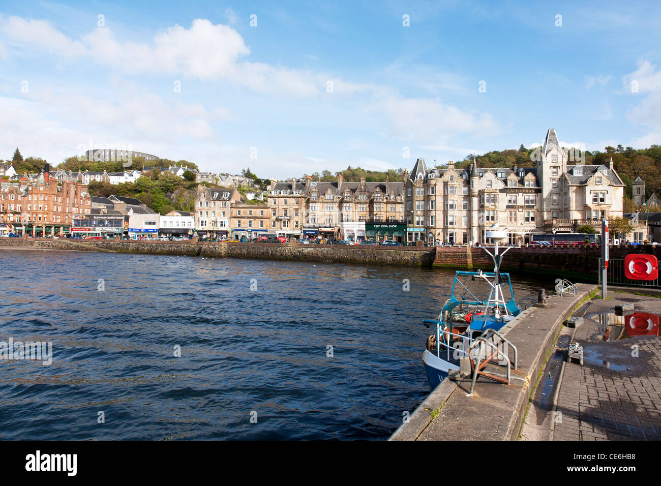 Oban, West Coast, Scotland, United Kingdom sea front harbour wall and