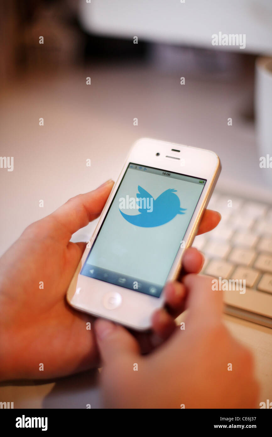 Person using twitter on a smart phone Stock Photo