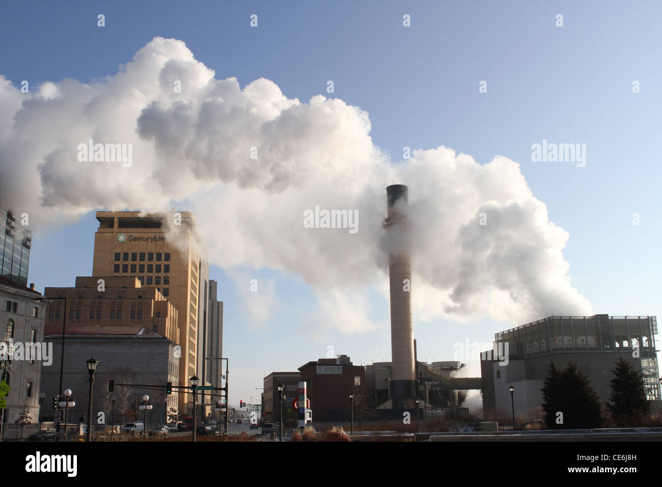 A billowing smoke stack in downtown St. Paul, Minnesota Stock Photo Alamy