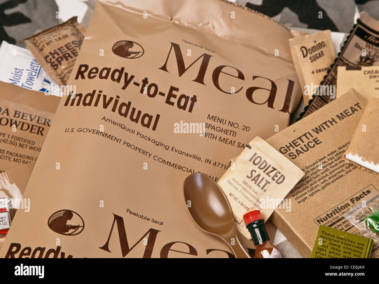 MRE --Meal Ready to Eat, Military food ration, USA Stock Photo