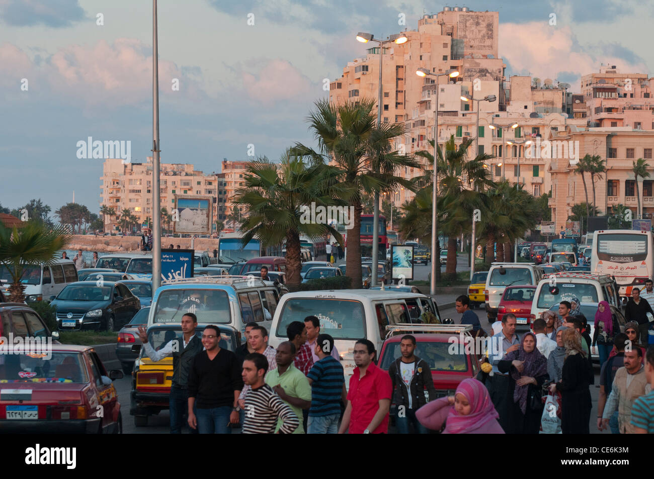 Out and about on the Corniche at Alexandria in early evening Stock Photo