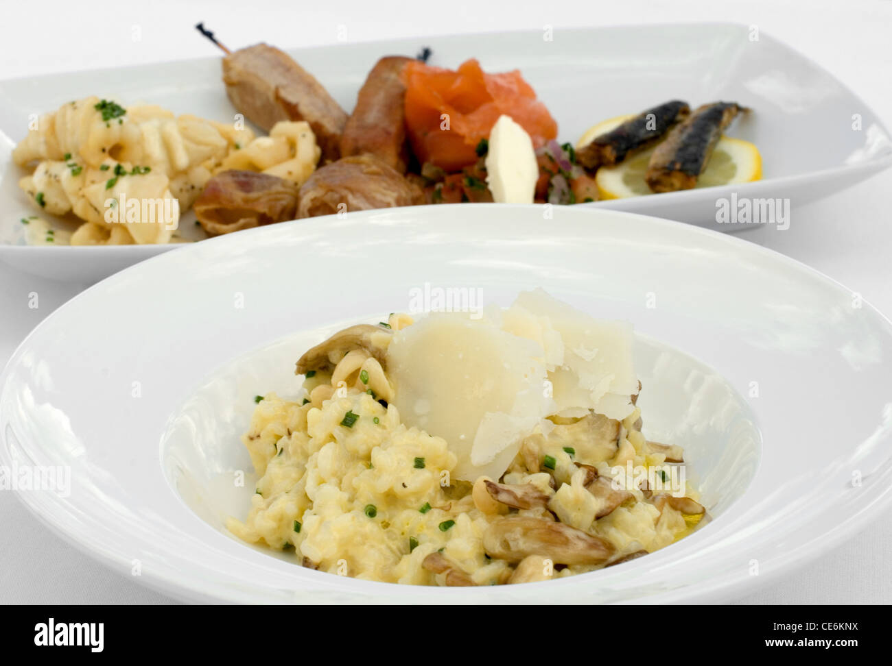 Mushroom Risotto and an Entree Tasting Plate Stock Photo