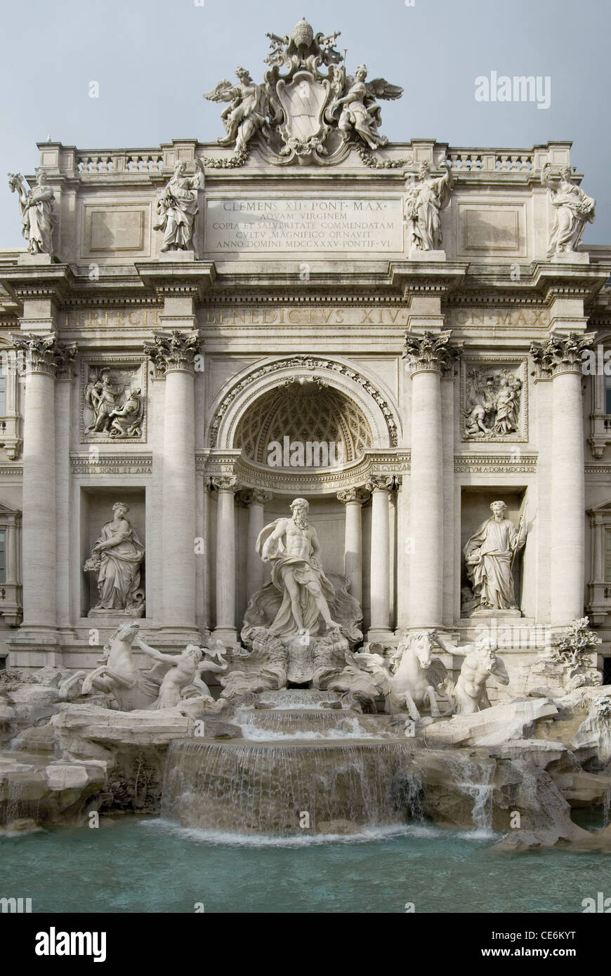 The Trevi Fountain, situated in the Trevi district in Rome, Italy, has become one of the most famous fountains in the world Stock Photo