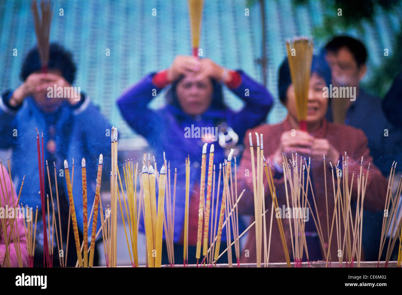 China,Hong Kong,People Preying at Wong Tai Sin Temple Stock Photo