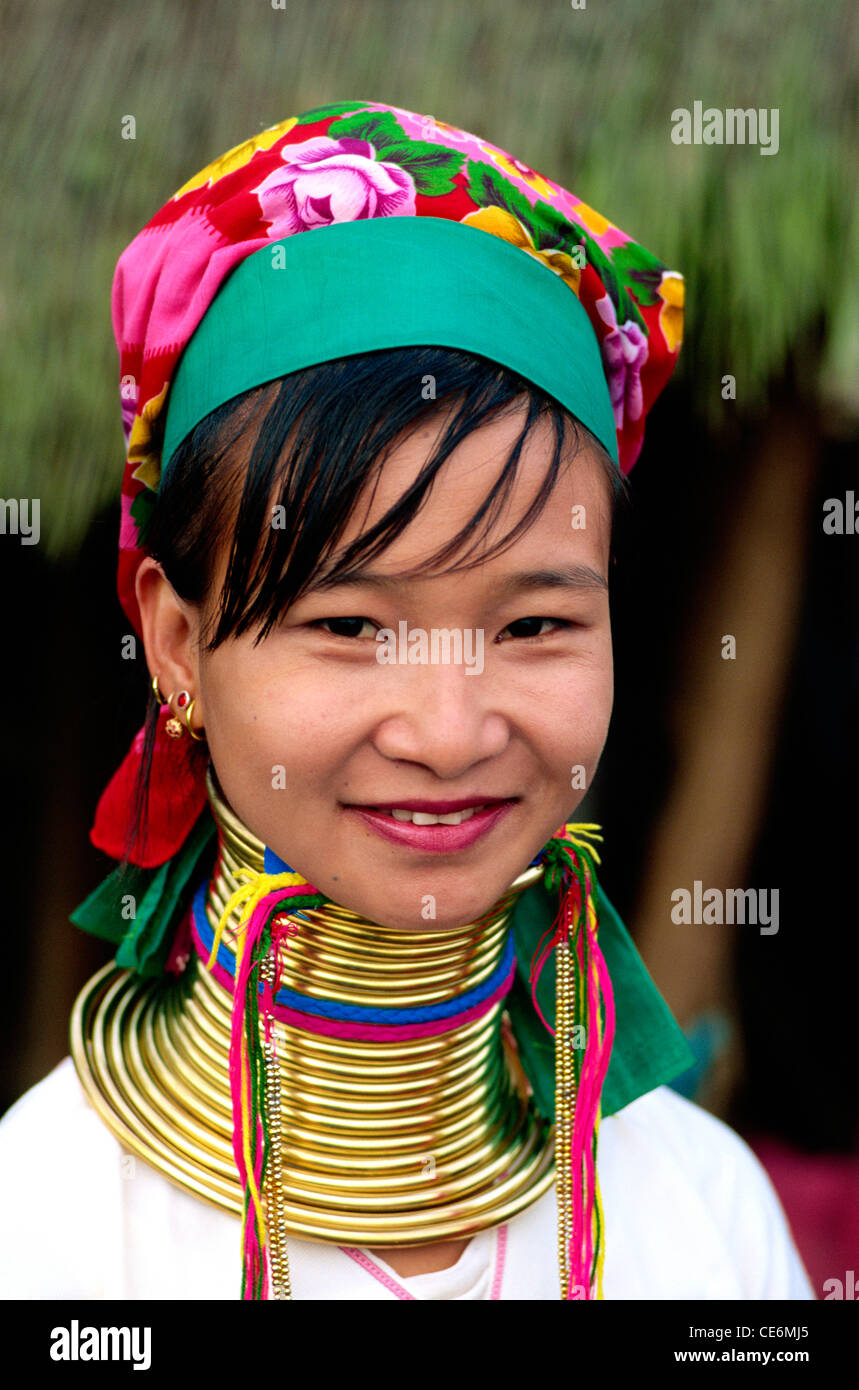 Thailand,Golden Triangle,Chiang Rai,Long Neck Karen Hilltribe,Long Neck Woman Stock Photo