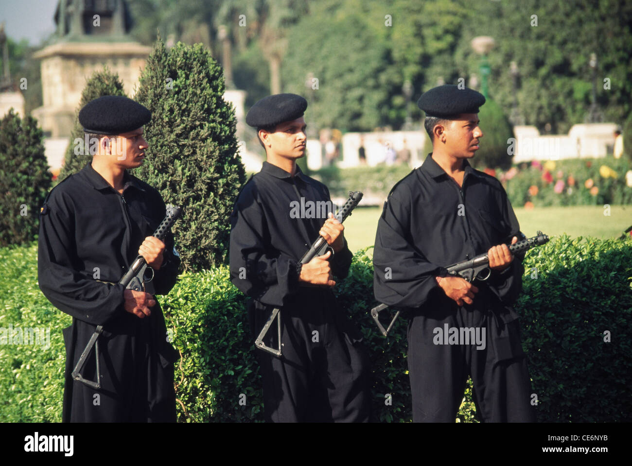 Indian Black Cat commandos of National Security Guard  with automatic guns ; India ; Asia ; NOMR Stock Photo