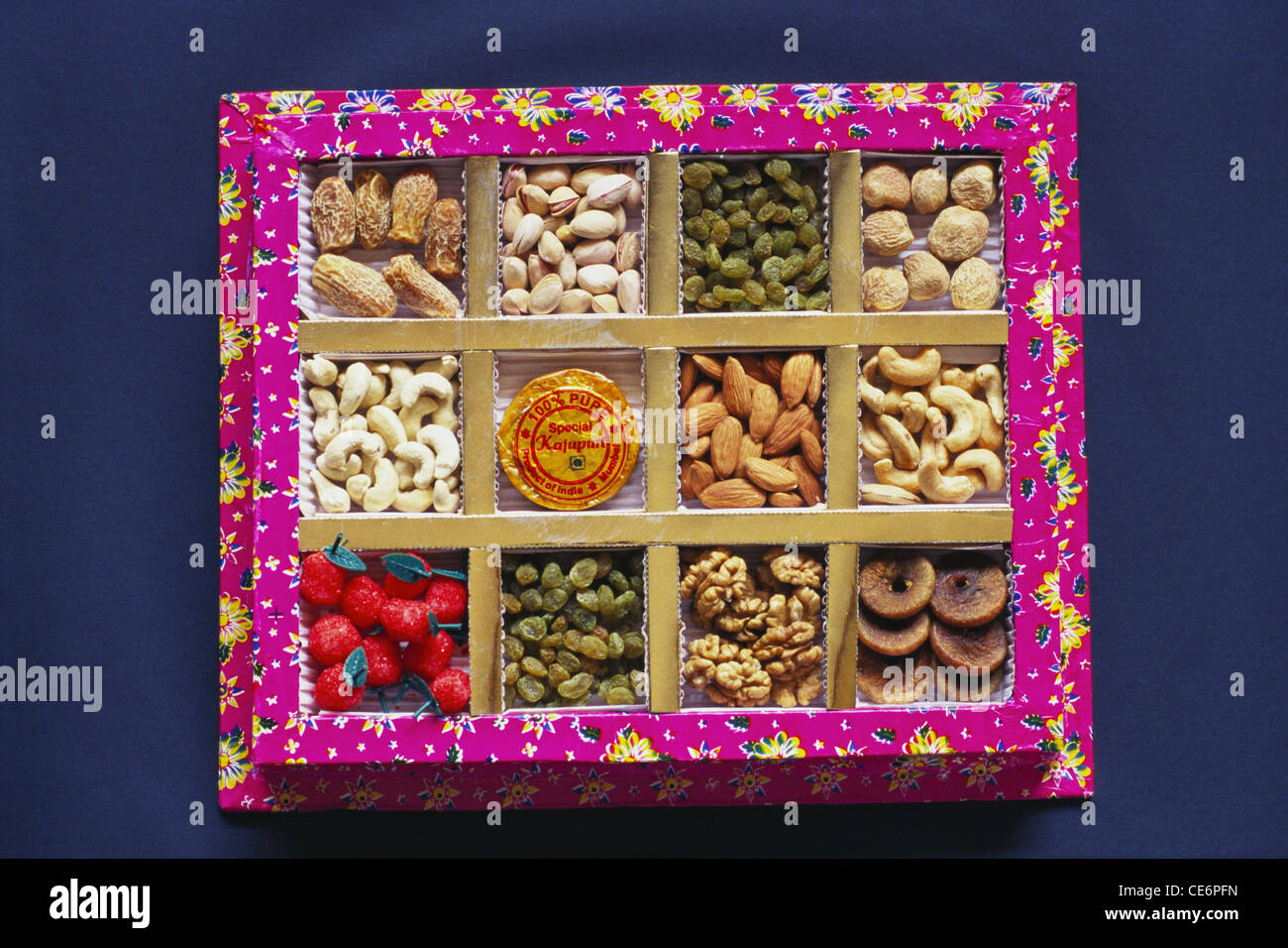 Dry fruit gift box on Diwali Festival containing nuts and raisins india