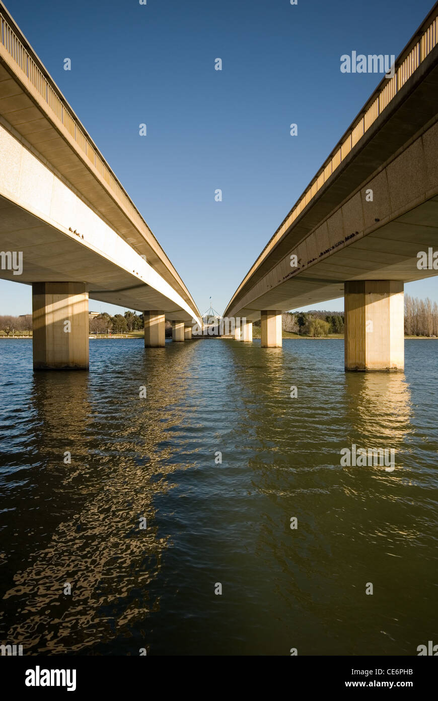 Twin bridges over Lake Burley Griffin, Canberra, Australian Capital Territory, Australia Stock Photo
