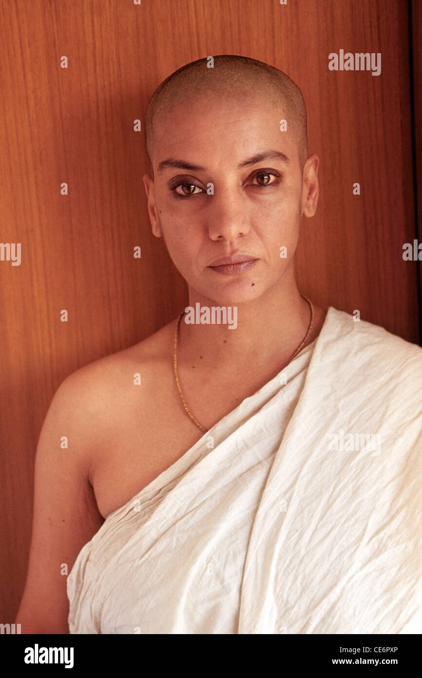 Shabana Azmi ; Indian bollywood actress of film, television and theatre dressed in white sari and bald head acting as a widow ; India ; Asia Stock Photo