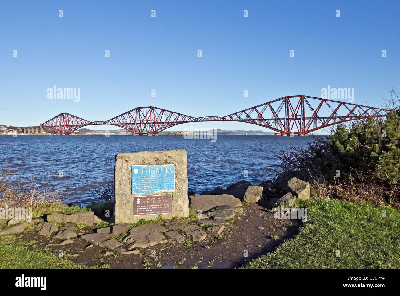 St. Margaret Queen of Scotland plaque by South Queensferry harbour in Scotland with the Forth
