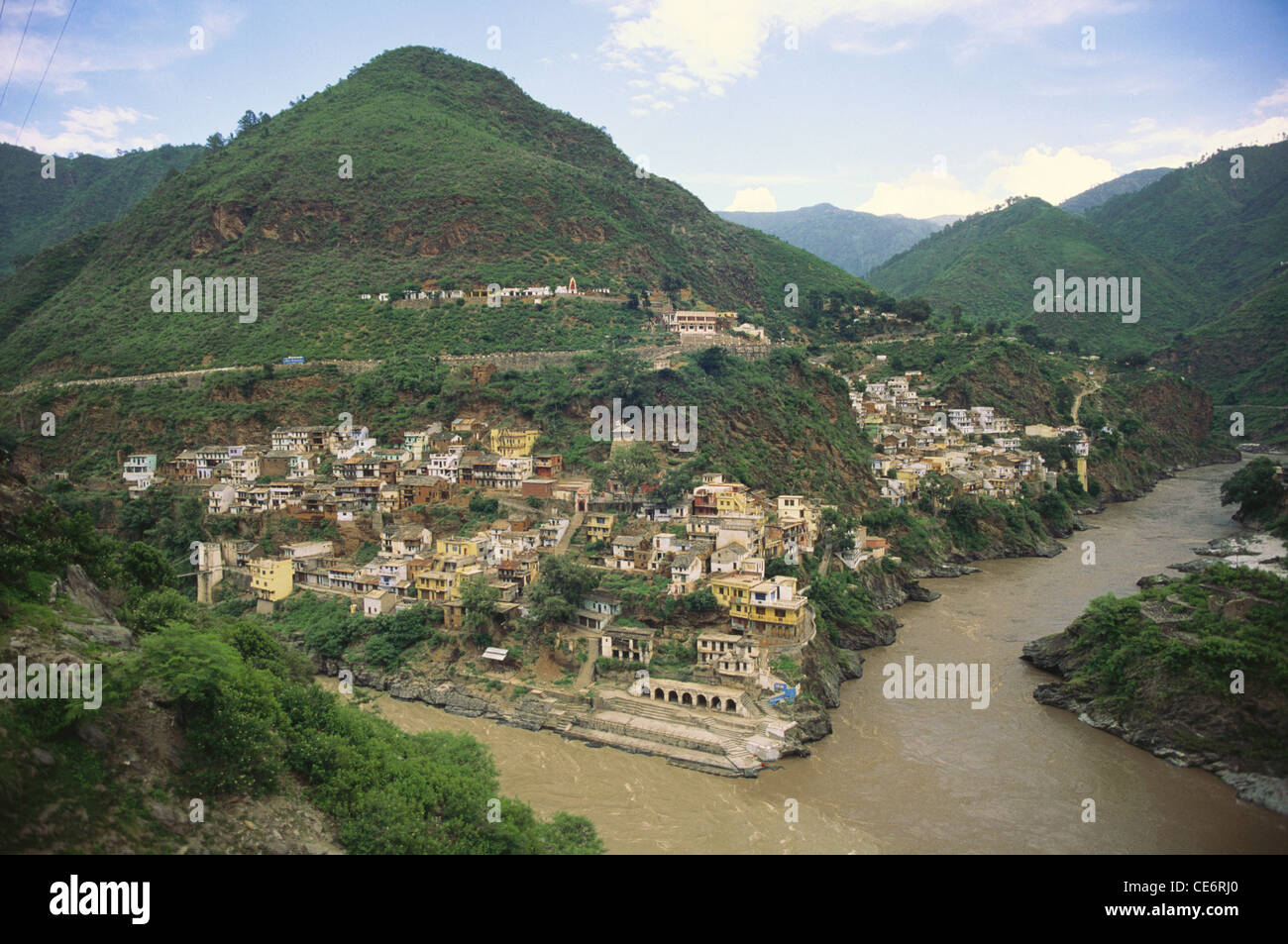 Devprayag ; Alaknanda river , Saraswati river and Bhagirathi river meeting ; Deoprayag ; Tehri Garhwal ; uttaranchal ; Uttarakhand ; india ; asia Stock Photo