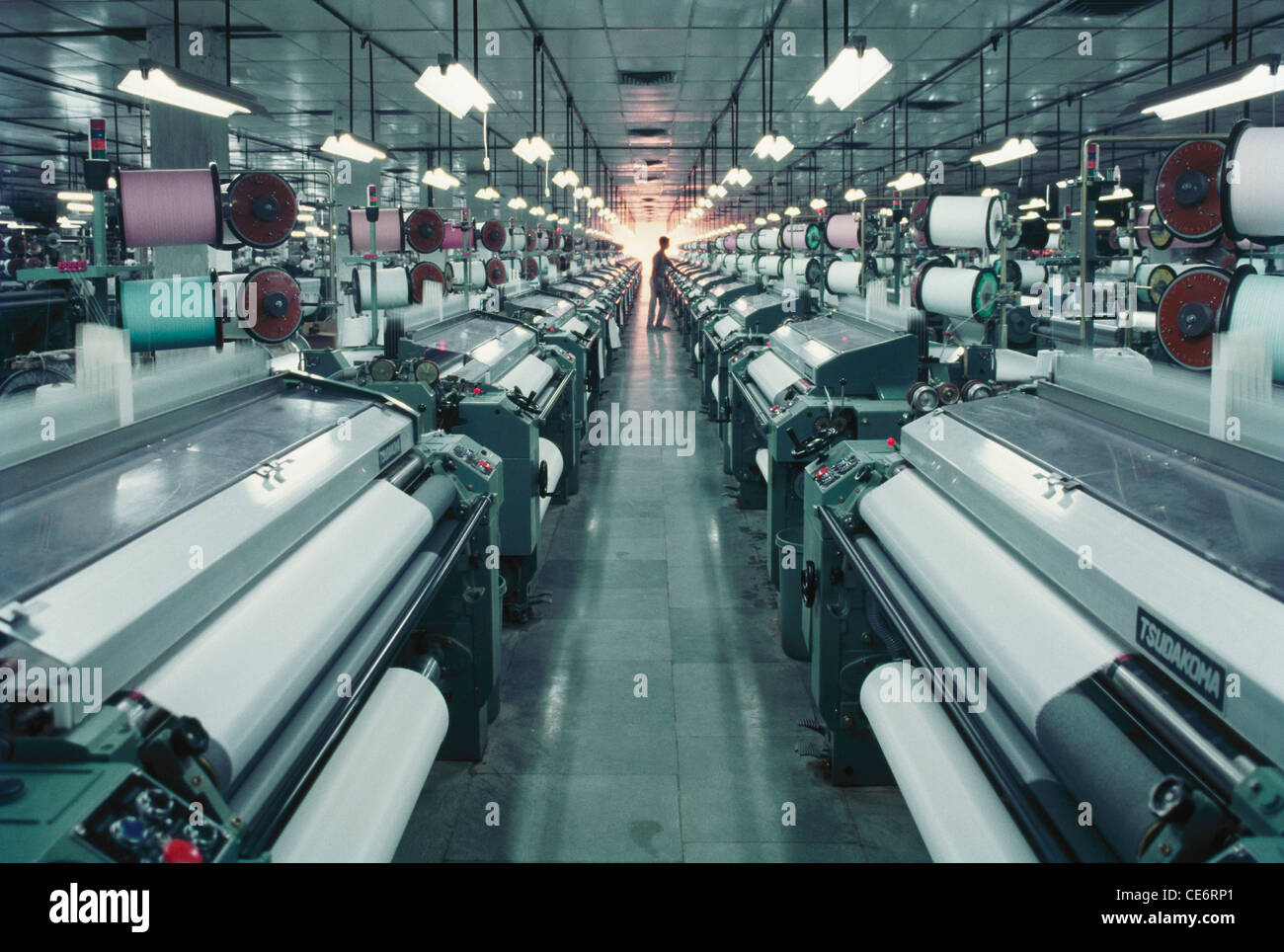 Automatic fabric weaving looms textile industry india Stock Photo Alamy