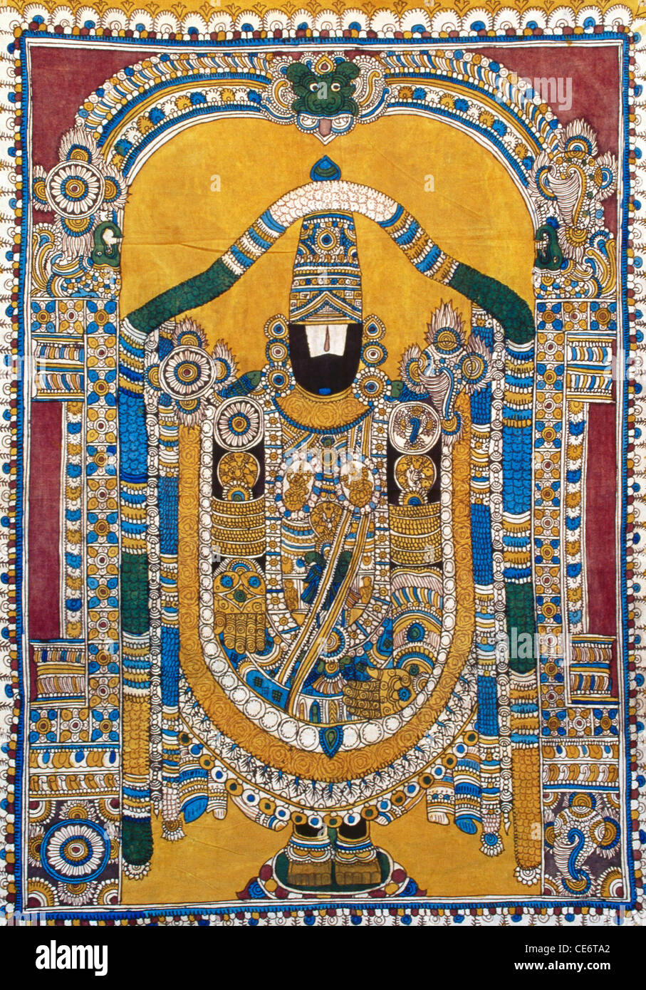 Kalamkari Cloth Painting Lord Tirupati Balaji Venkateshwara Stock