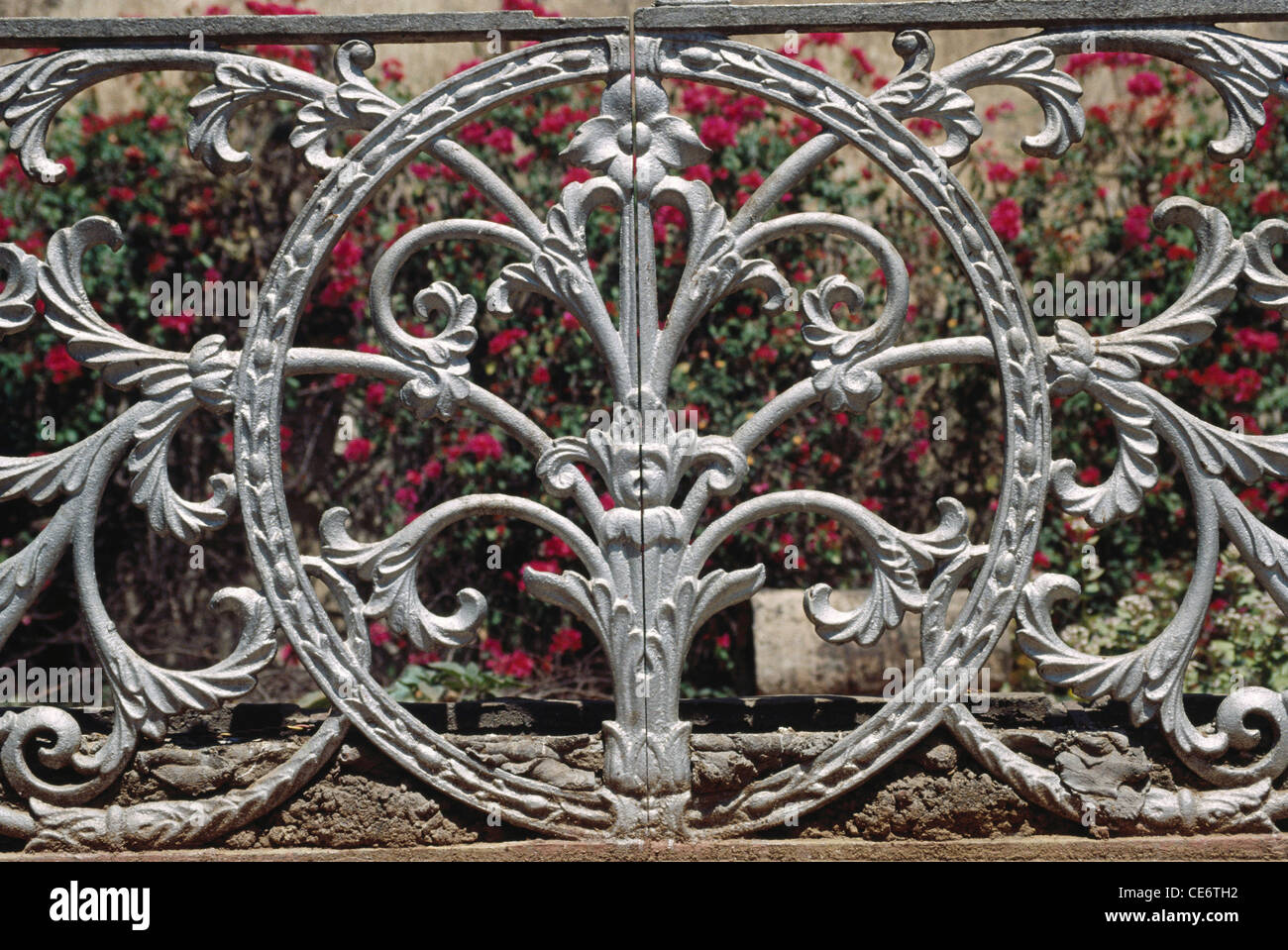 AAD 85162 : cast iron fence floral design in garden india Stock Photo