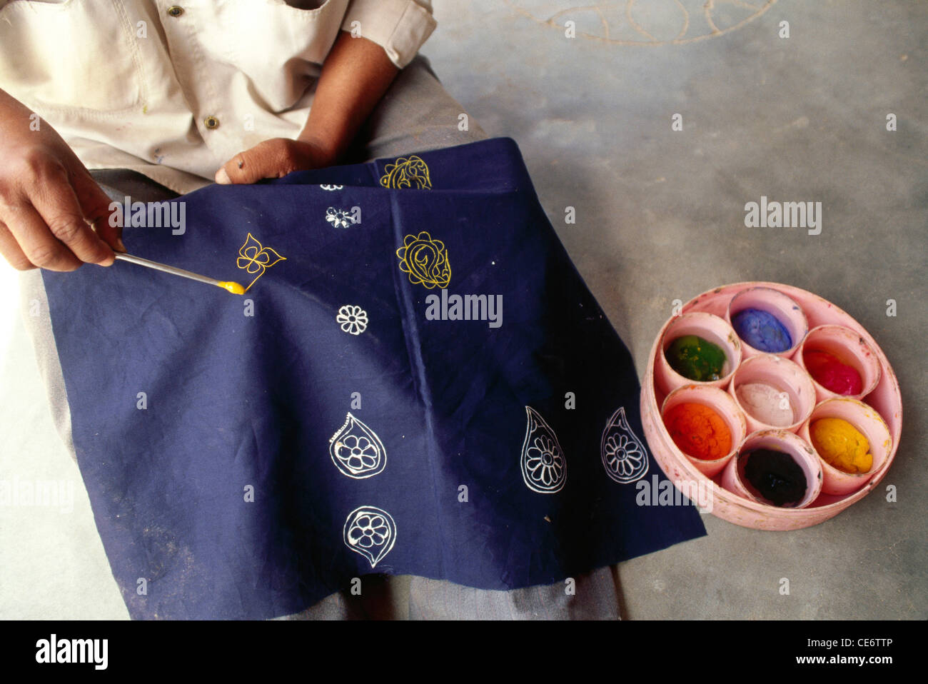 Handicraft painting design on cloth kutch gujarat india Stock Photo
