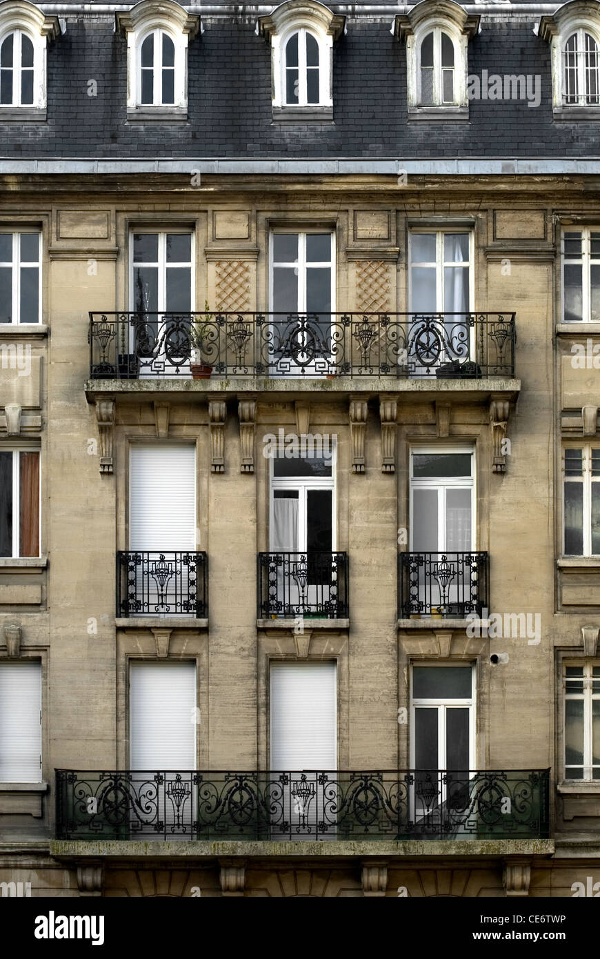 The facade of an apartment building, Paris, France Stock Photo