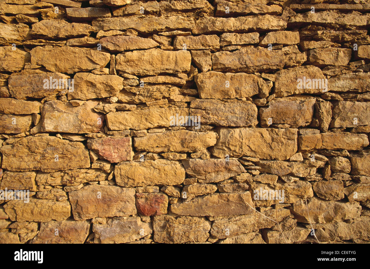 Stone wall of Kuldhara deserted abandoned village ; jaisalmer ; rajasthan ; india ; asia Stock Photo