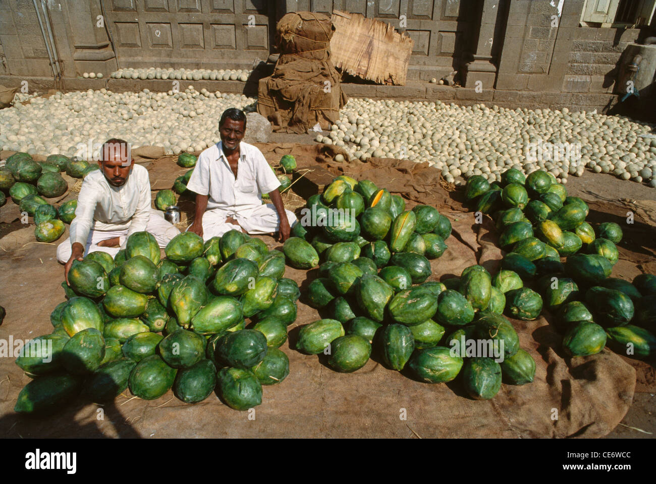 Papaya fruit vendor hawker selling pune maharashtra india Stock Photo
