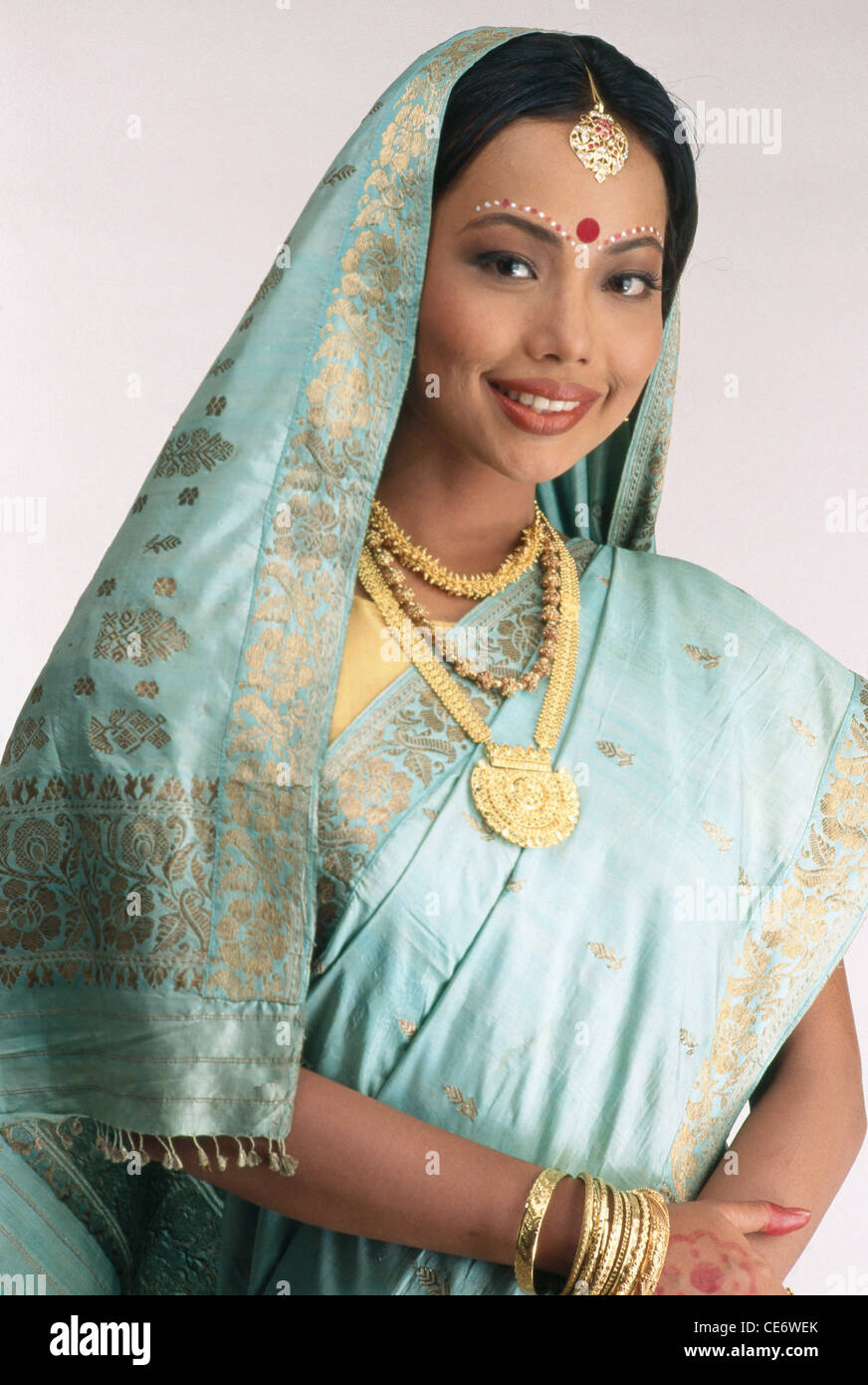 indian assamese bride in wedding marriage dress assam india model CE6WEK