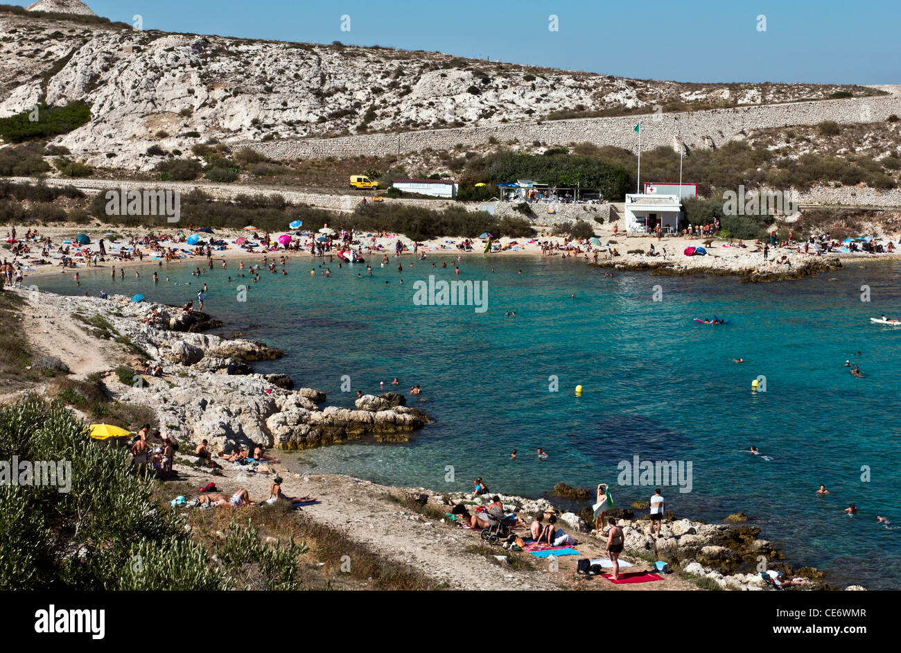 Calanques de Saint Esteve, Ile Ratonneu, Frioul Archipelago, Marseille or Marseilles, Provence-Alpes-Cote d’Azur, France, Europe Stock Photo