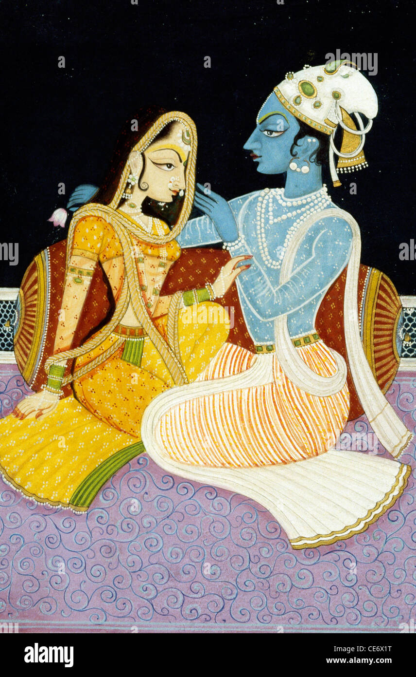 miniature painting of Lord Krishna with his greatest devotee Radha - bdr 83494 Stock Photo