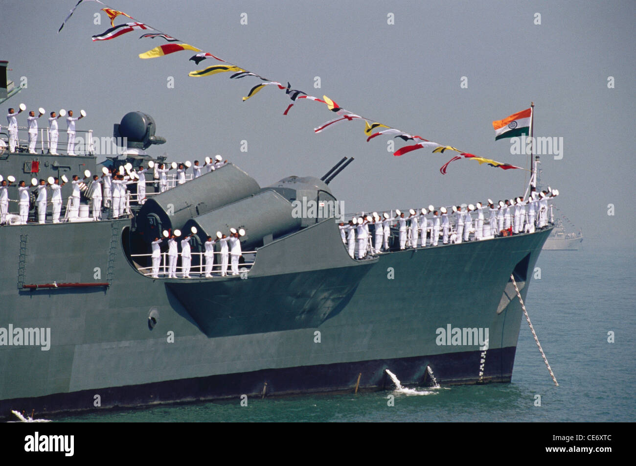 Indian Navy War Ship Display Review, Bombay, Mumbai, Maharashtra, India Stock Photo
