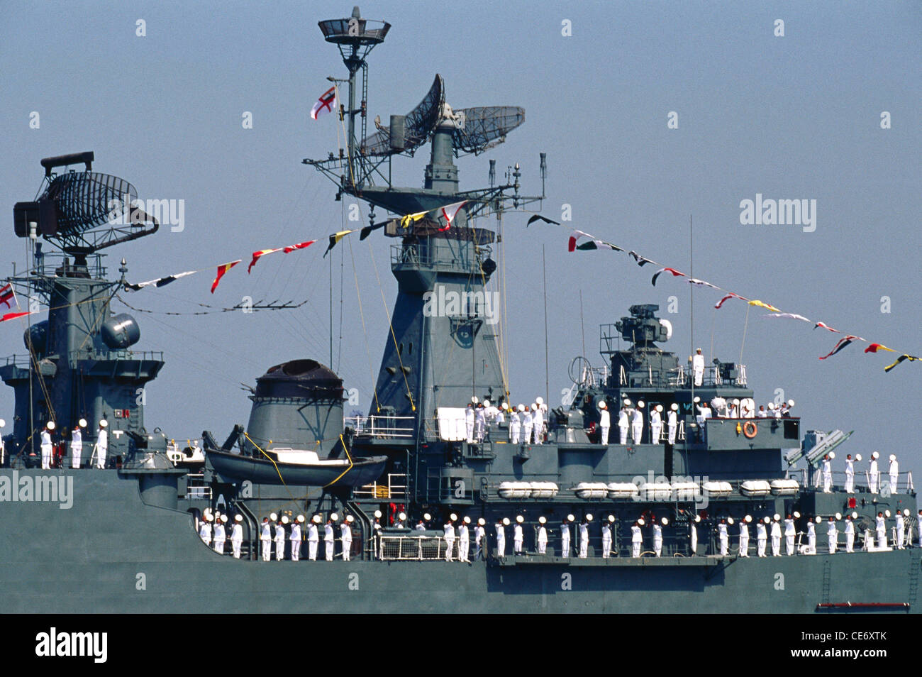 HMA 85507 : indian navy war ship mast radar antenna display review ; bombay mumbai ; maharashtra ; india Stock Photo