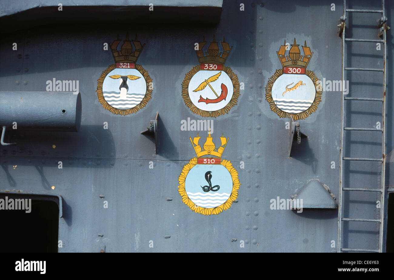 SOA 85515 : indian navy symbols logos 321 fish 330 whale 300 tiger 310  snake vikrant ship bombay mumbai maharashtra India Stock Photo - Alamy