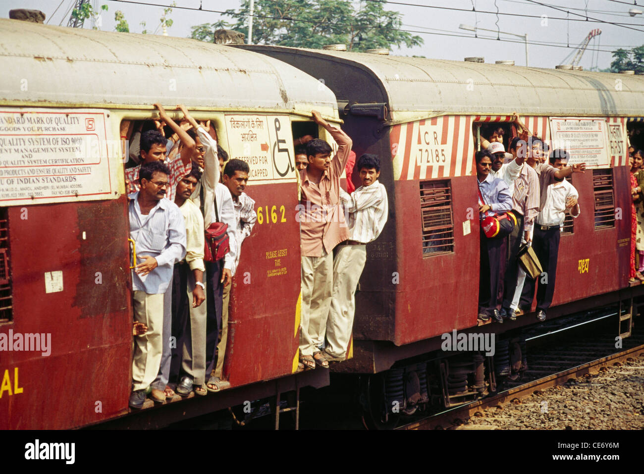 Crowded railway suburban local train, Bombay, Mumbai, Maharashtra, India Stock Photo
