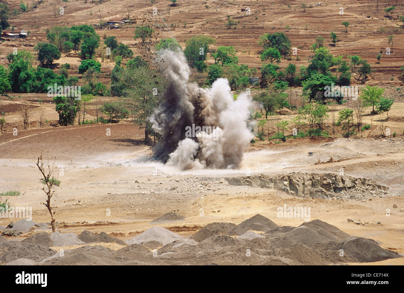 Explosion blasting dynamite ; Wang dam site ; Karad ;  Maharashtra ; India ; asia Stock Photo