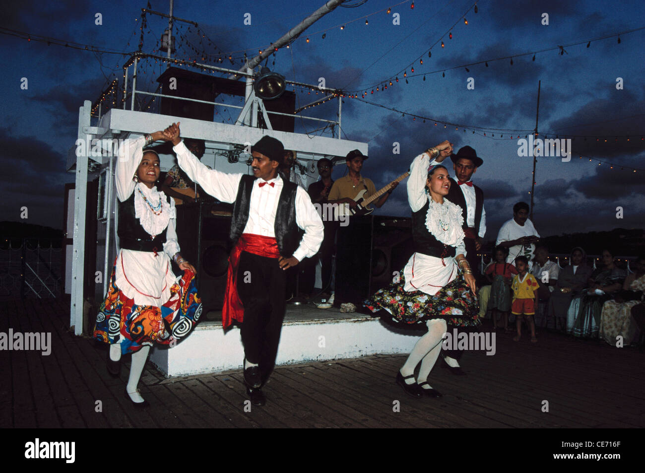 ADC 82490 : Goan Indian folk dance mandvi river cruise santa monica boat goa india Stock Photo