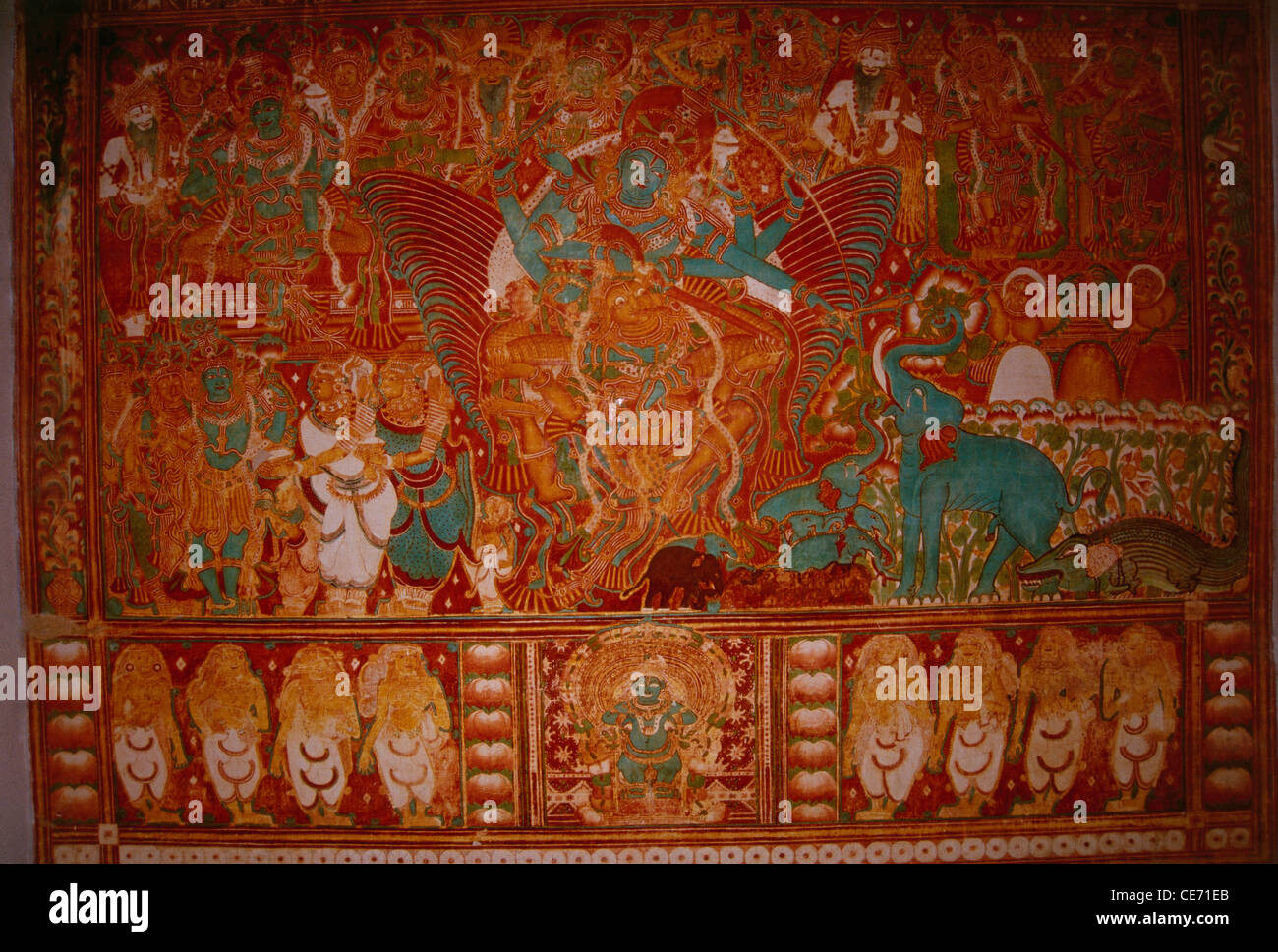MAA 82414 : 18 th century Gajendra Moksha Mural in krishnapuram palace ; kayamkulam ; kerala ; india Stock Photo