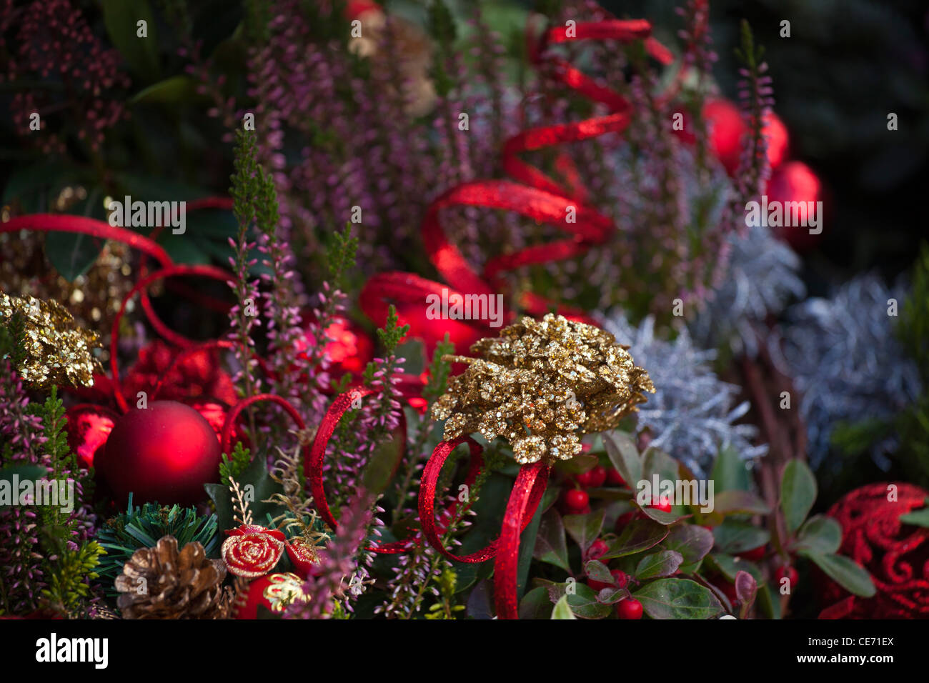 England, Greater Manchester, Manchester. Christmas decorations on sale at a stall on the Town