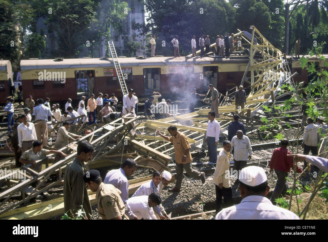 Accident bridge fallen on train tracks bombay mumbai maharashtra india