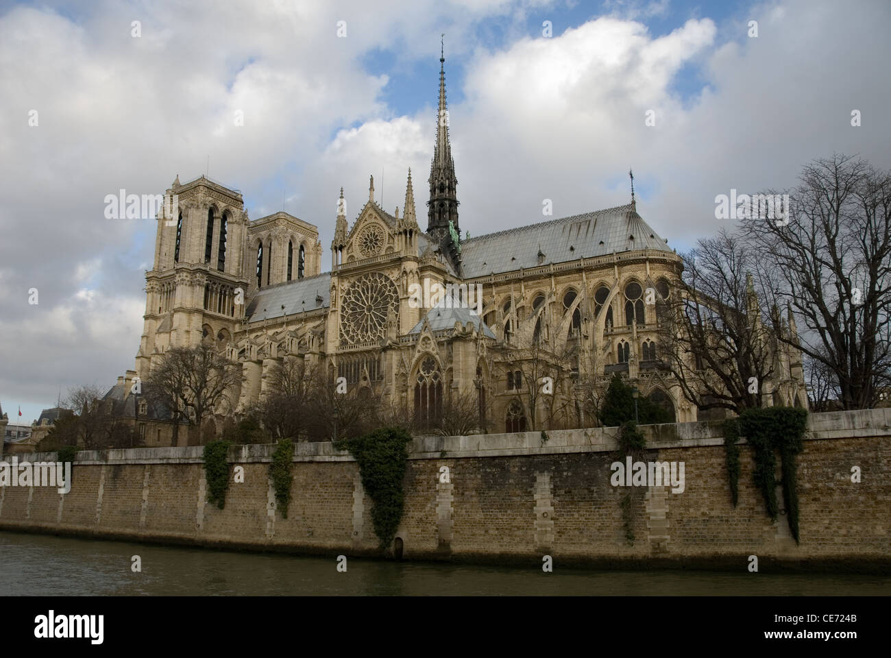 Notre Dame Cathedral, Paris, France, on a cold, gloomy day Stock Photo