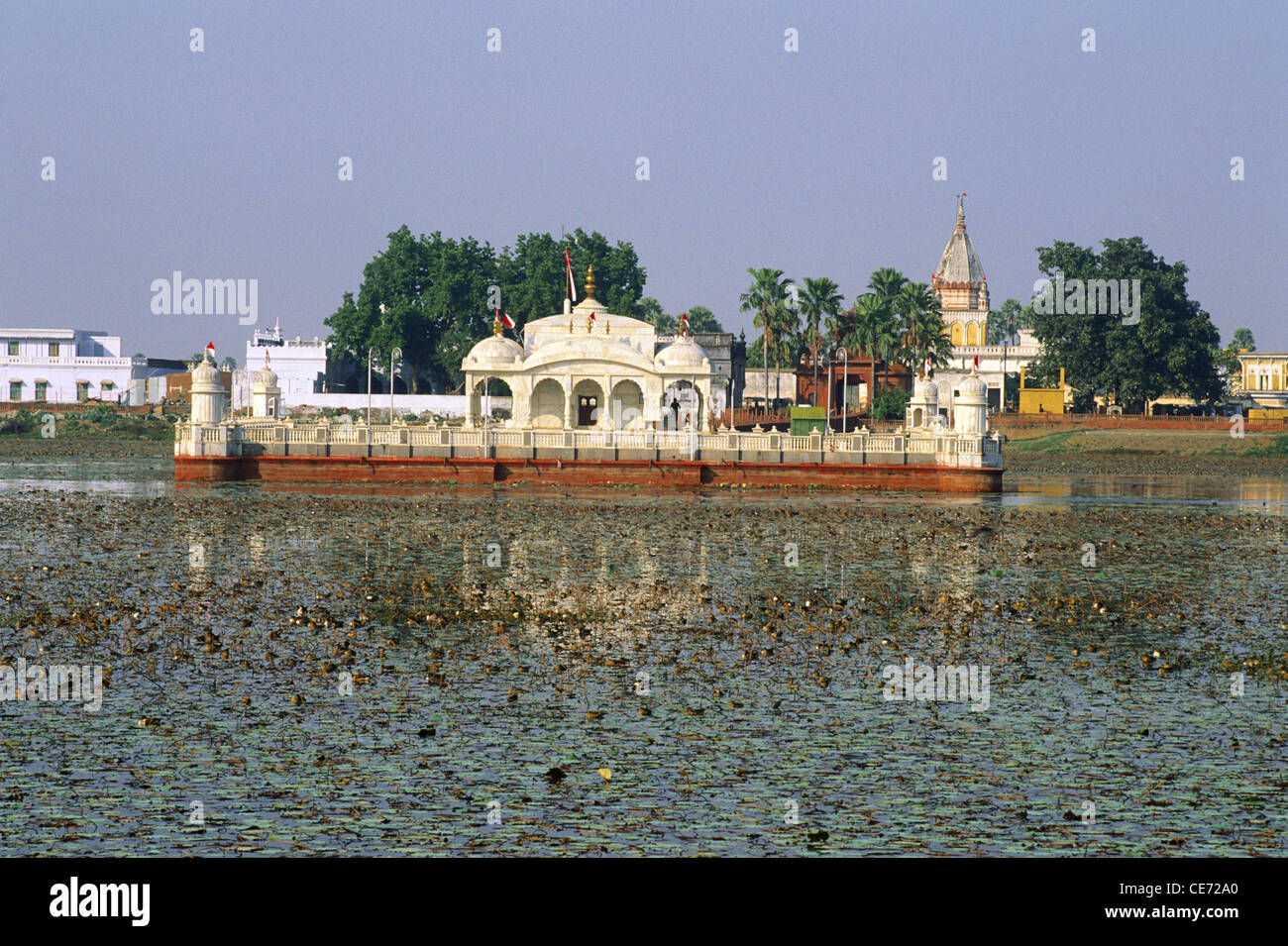water Jain temple Jalmandir lotus tank and reflection nirvana place of lord mahavir pawapuri Bihar India Stock Photo