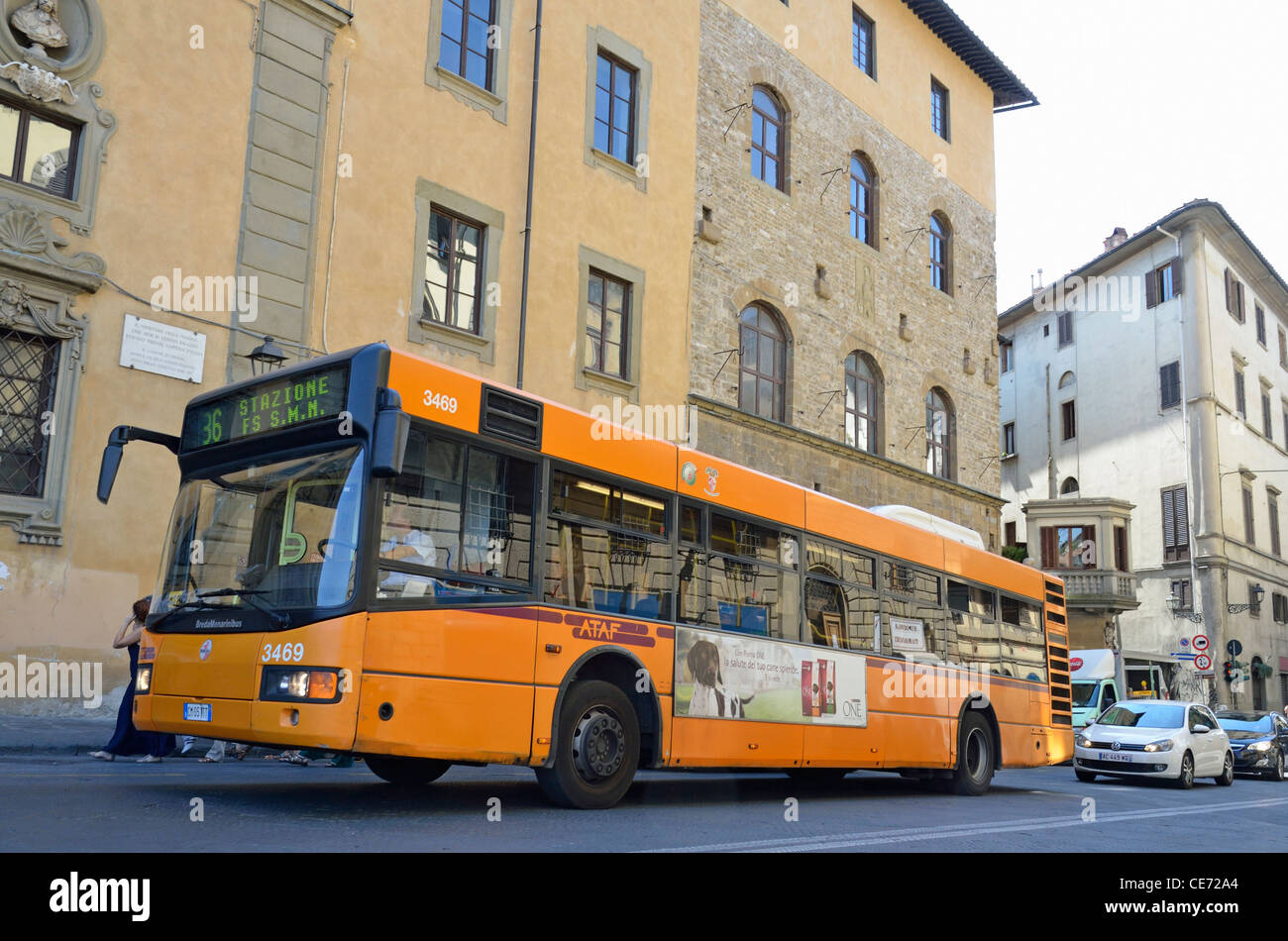 Public bus on Via Maggio street, Florence, Tuscany, Italy Stock Photo