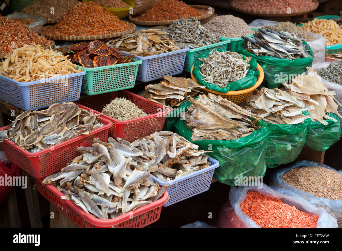 Dried Fish Stall at Dalat Market Stock Photo