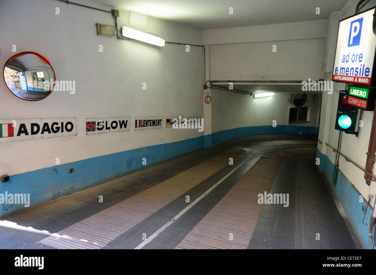 Underground parking ramp, Florence, Tuscany, Italy Stock Photo