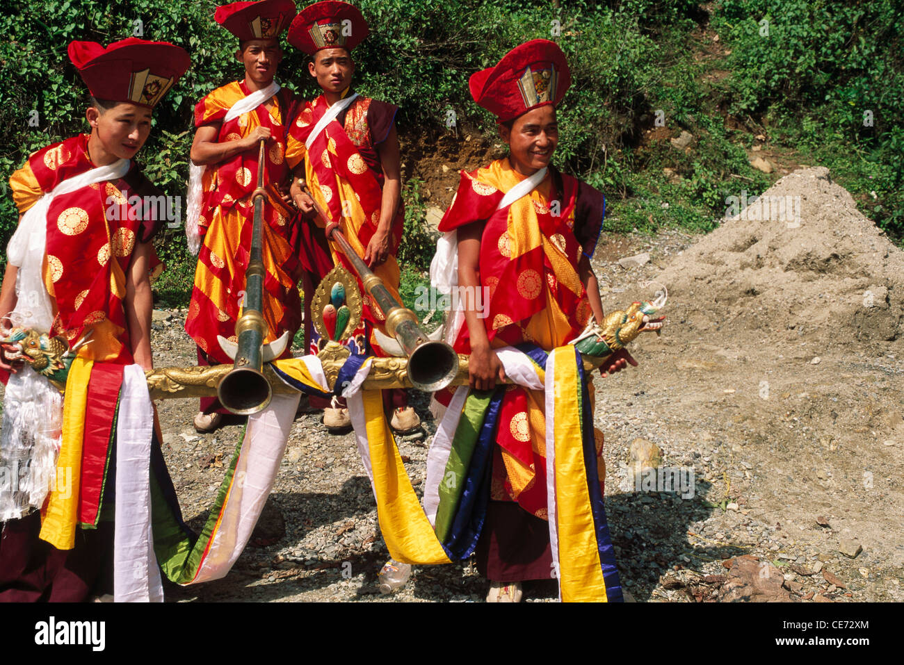 Buddhist monks with musical instruments ; rumtek monastery ; Rumtek