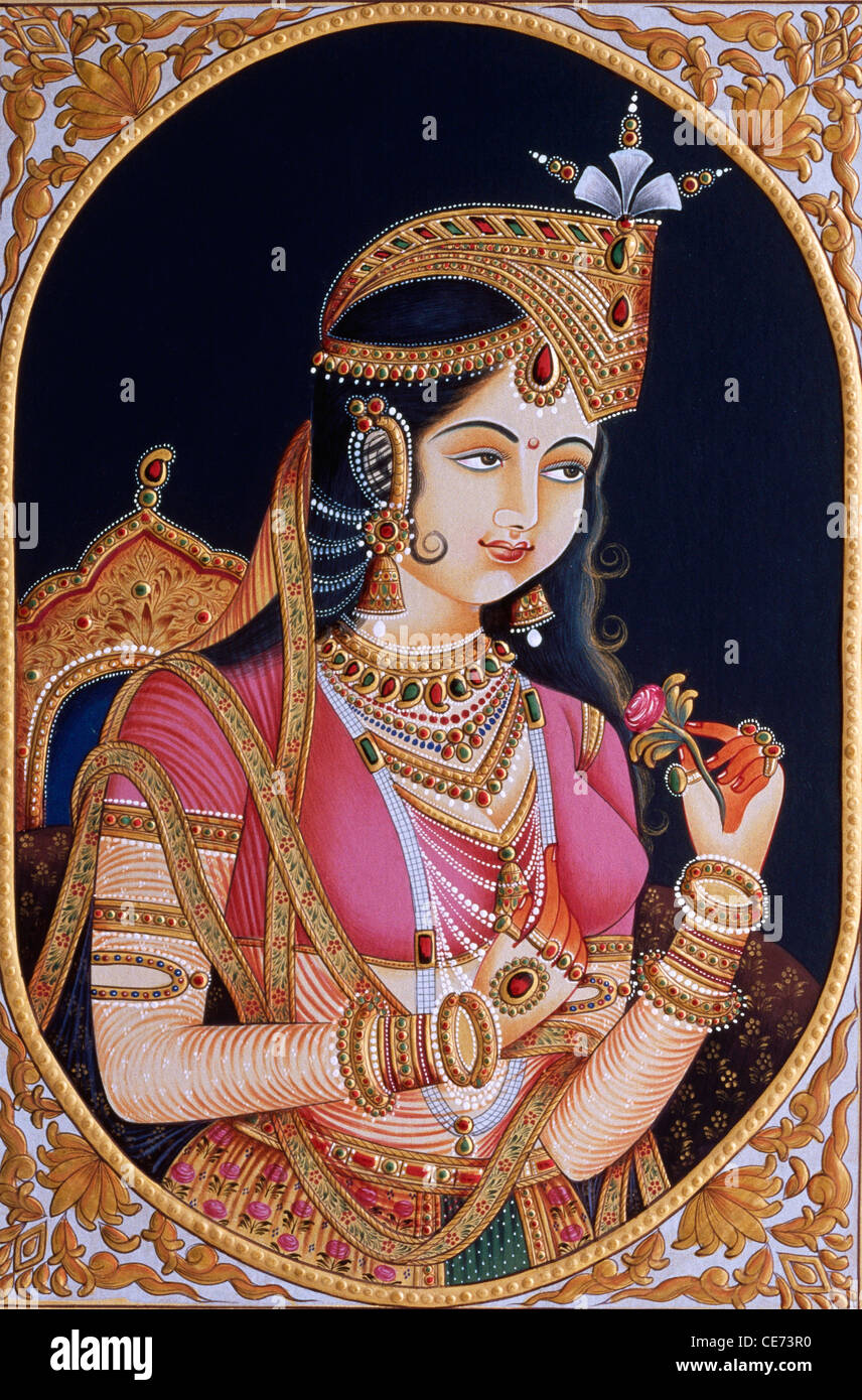 Miniature Painting of princess Mumtaz Mahal wife of Mughal Emperor Shah Jahan - bdr 84439 Stock Photo