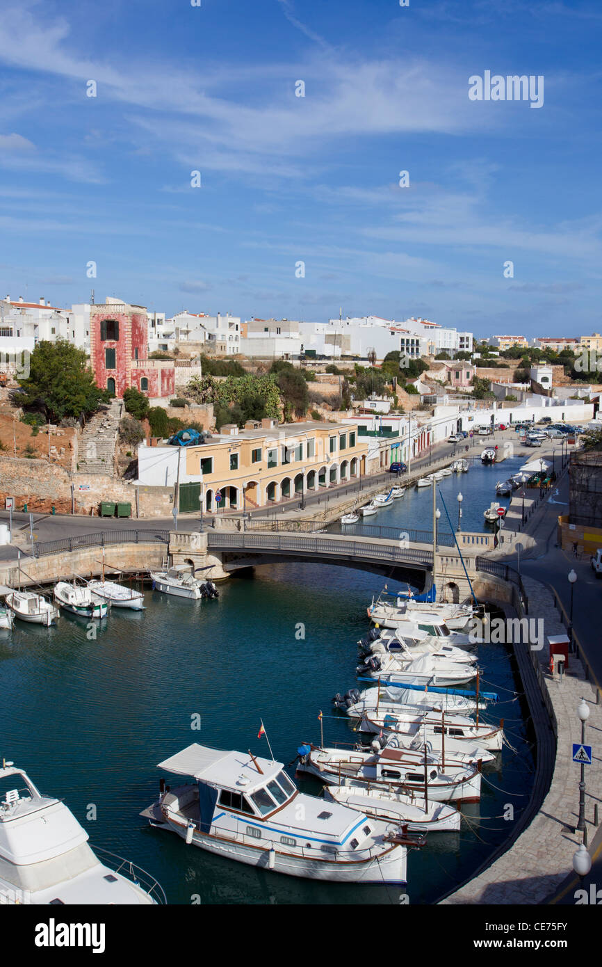 Boat moorings in Cuitadella along harbour,  Menorca, Spain. October, 2011, Stock Photo