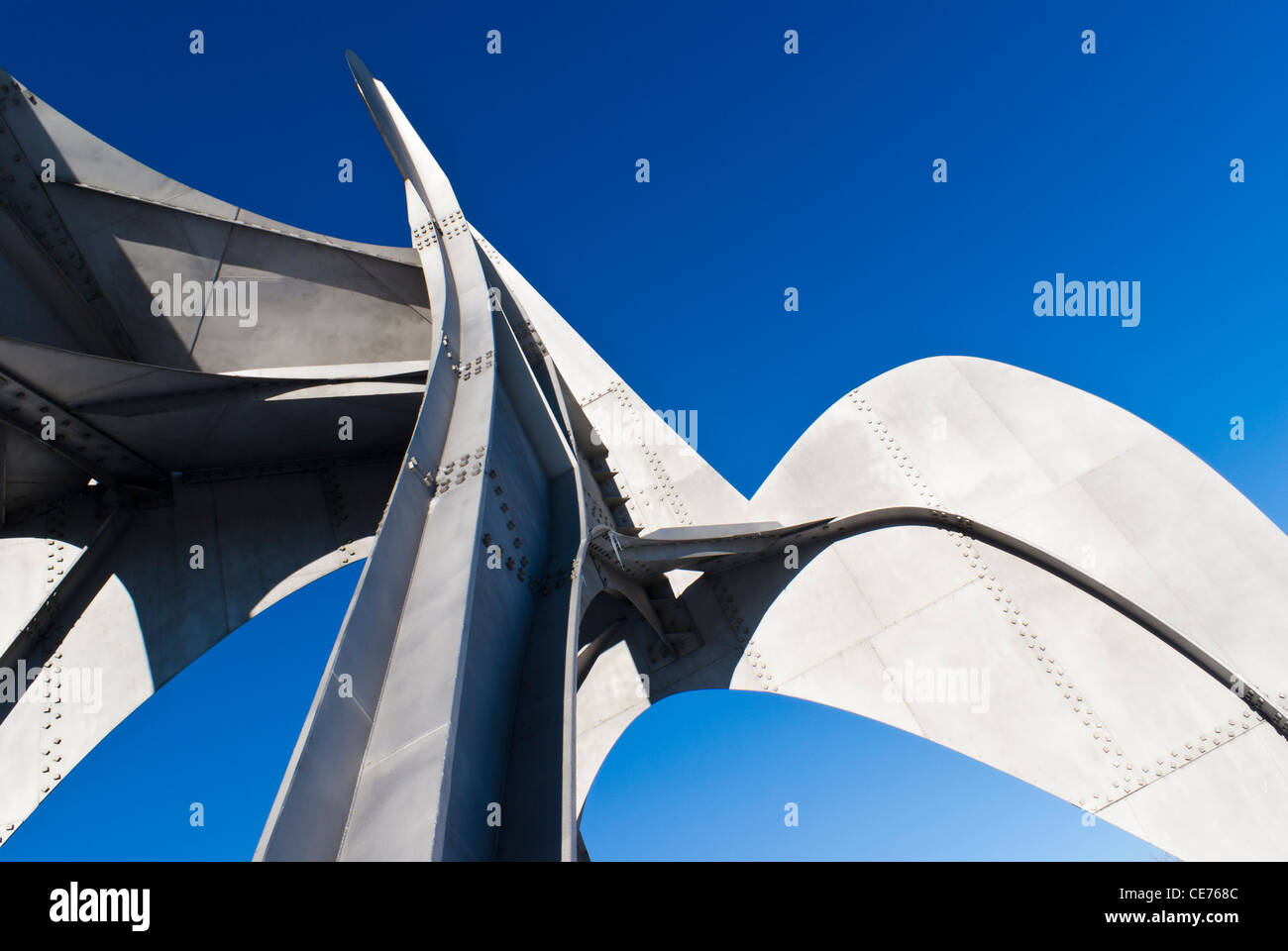 The Alexander Calder sculpture L'Homme -- French for 'Man' -- is a Montreal landmark in Parc Jean-Drapeau Stock Photo