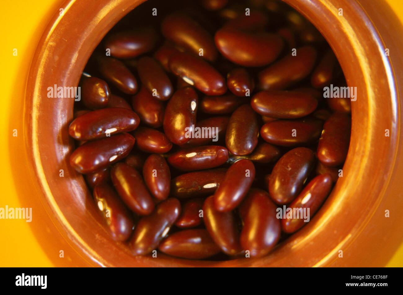 NVM 84758 : Grain ; Beans ; Red Kidney Rajma in earthen pot top angle Stock Photo