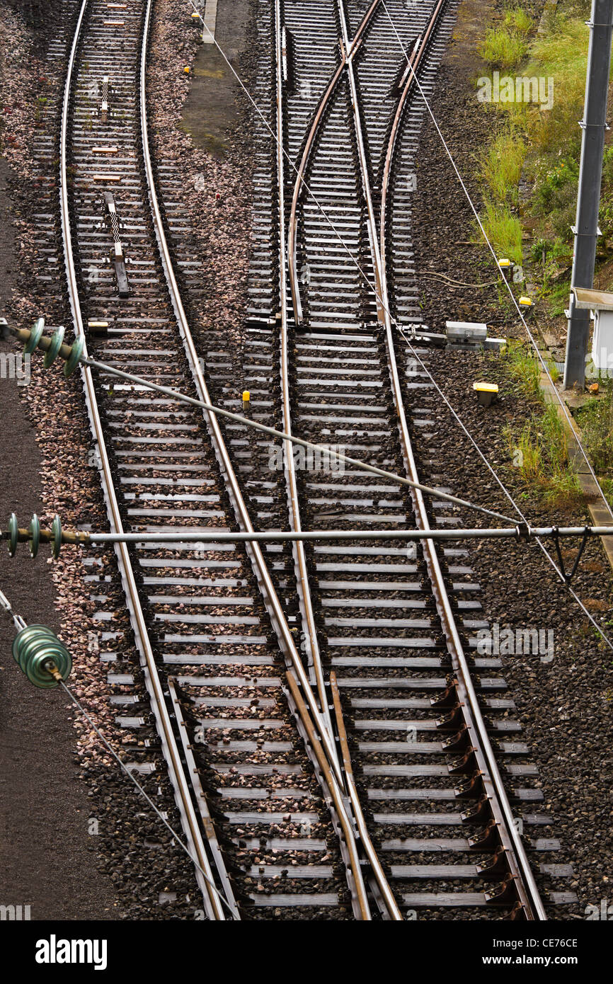 Railway line with switches - conceptual for making choices - vertical image Stock Photo