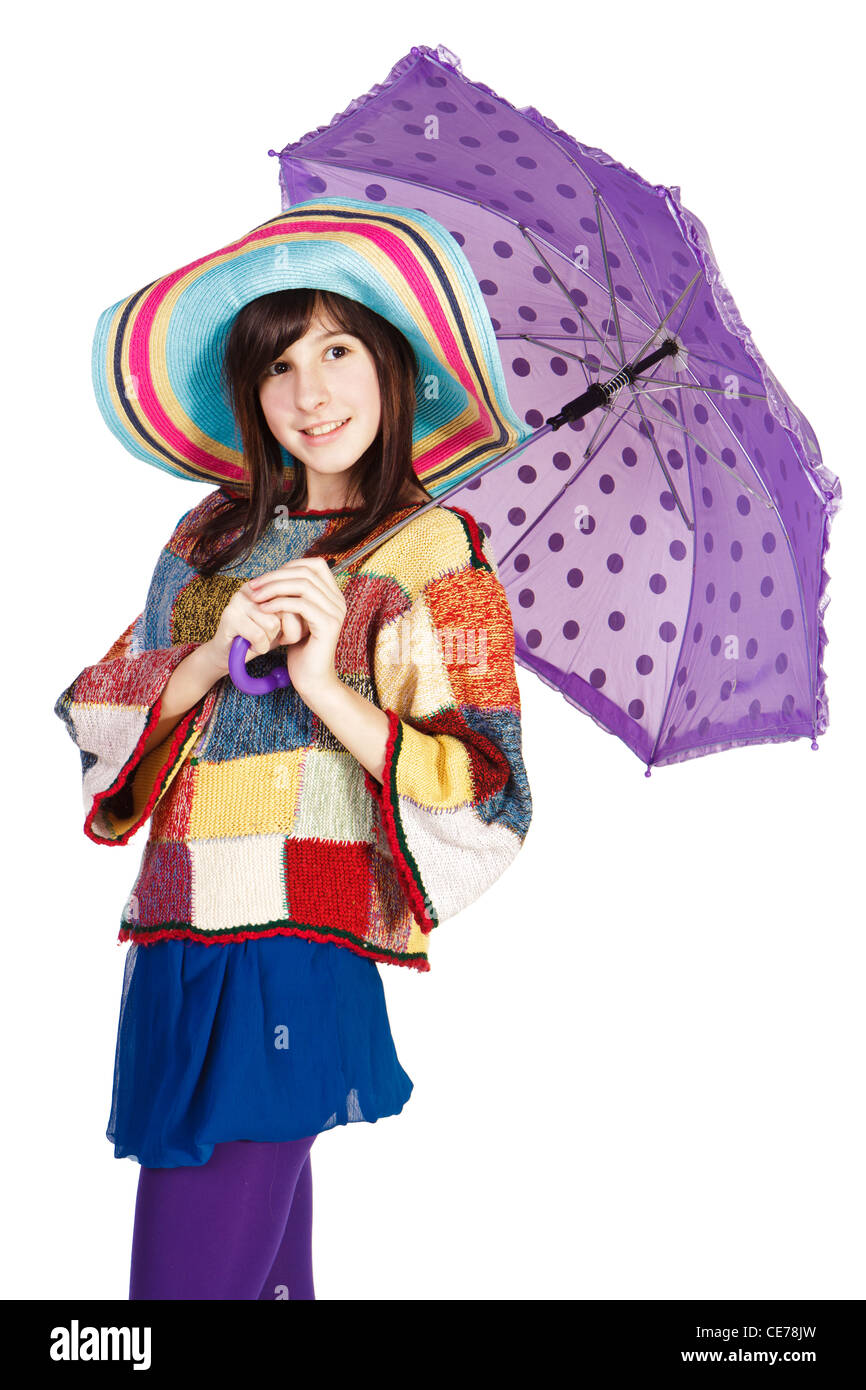 Beautiful girl with umbrella isolated on white Stock Photo - Alamy