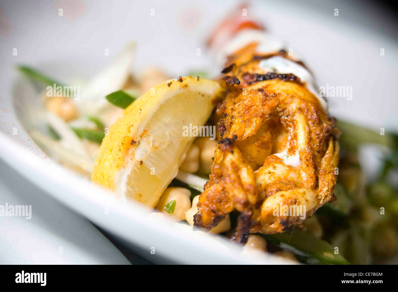 SPICED GIANT TIGER PRAWN SALAD WITH YOGURT AND CUCUMBER SAUCE Stock
