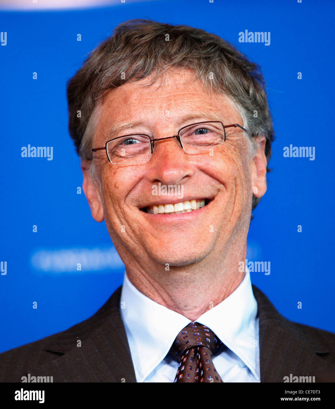 Bill Gates at a press conference announcing Bill and Melinda Gates Foundation and FC Barcelona effort to help eradicate polio. Stock Photo