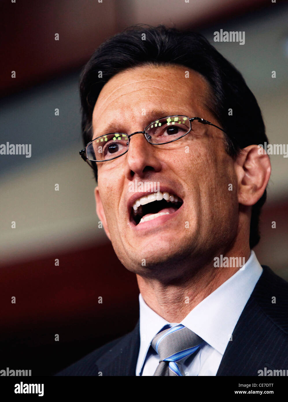 House Republican Whip  Eric Cantor at a press conference on the Deb Ceiling legislation. Stock Photo