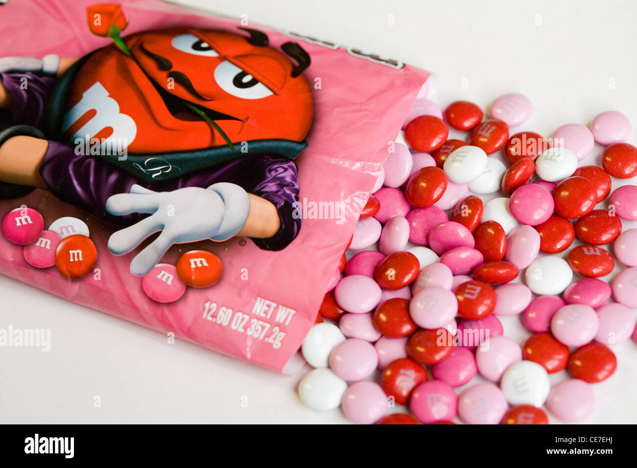 Valentine's Day M&M chocolate candy. Stock Photo